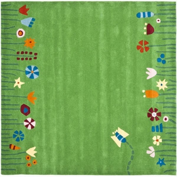 6 x 6 ft. Square Novelty Kids Green and Multicolor Hand Tufted Rug